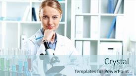  Presentation with scientist - PPT theme enhanced with white uniform working in laboratory background and a sky blue colored foreground