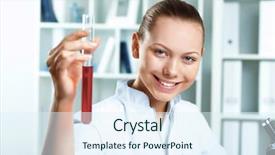  Presentation with scientist - Colorful presentation design enhanced with white uniform working in laboratory backdrop and a sky blue colored foreground