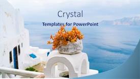  Presentation with villa - Amazing slide deck having white-villa-house-in-oia backdrop and a sky blue colored foreground