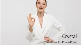  Presentation with happy image - Slides having white wall background showing okay background and a light gray colored foreground