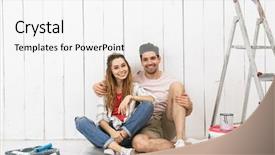  Presentation with women making - Presentation enhanced with white wall near ladder background and a white colored foreground