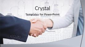  Presentation with handshake - Slide deck with white wall with city doodle background and a  colored foreground