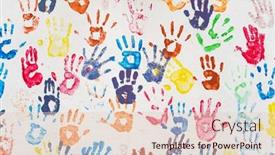  Presentation with colorful hand prints - Beautiful theme featuring white-wall-with-colorful-multicolored backdrop and a lemonade colored foreground