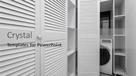  Presentation with machine - Cool new PPT theme with white-wardobe-room-with-washing backdrop and a light gray colored foreground