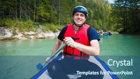  Presentation with rafting - Theme with white water rafting - young man background and a ocean colored foreground