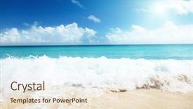  Presentation with sea and beach - Amazing PPT theme having white wave - sand of beach caribbean sea backdrop and a lemonade colored foreground