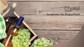  Presentation with wine - PPT layouts having white wine and grapes on wooden table top view with copy space for your text toned background and a mint green colored foreground