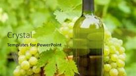  Presentation with table grape - Amazing PPT theme having white-wine-bottle-and-ripe backdrop and a yellow colored foreground
