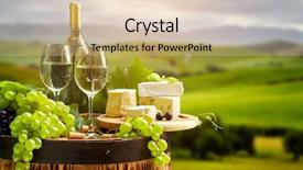  Presentation with wine barrel - Slide deck having white wine bottle and wine glass on wodden barrel beautiful tuscany background background and a soft green colored foreground