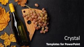  Presentation with leaves flat lay - Theme consisting of white-wine-bottle-grape background and a black colored foreground