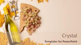  Presentation with leaves flat lay - PPT theme having white-wine-bottle-grapes background and a lemonade colored foreground