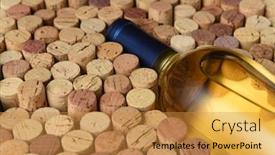  Presentation with blanc - Beautiful theme featuring white wine bottle still life closeup of a bottle of sauvignon blanc wine surrounded by used corks with copy space the bottle has no label backdrop and a gold colored foreground