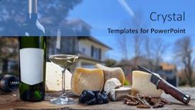  Presentation with wine cheese - Slide set having white-wine-bottle-with-cheese background and a  colored foreground