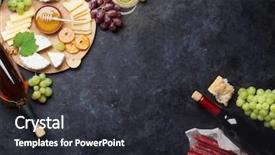  Presentation with red wine cheese - Beautiful slides featuring white wine bottles grape cheese backdrop and a dark gray colored foreground