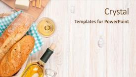  Presentation with wine cheese - Beautiful PPT theme featuring white wine cheese and bread backdrop and a sky blue colored foreground