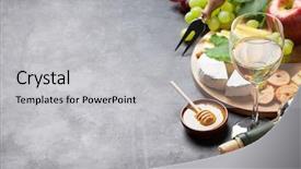  Presentation with wine cheese - Presentation design featuring white wine grape bread cheese background and a light gray colored foreground