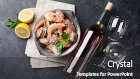  Presentation with seafood - Beautiful PPT layouts featuring white wine on stone backdrop and a dark gray colored foreground