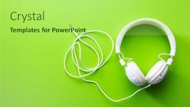  Presentation with headphones - Audience pleasing theme consisting of white-wired-stereo-headphones backdrop and a mint green colored foreground