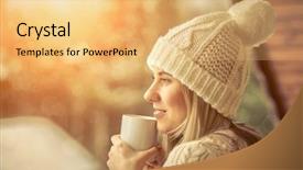  Presentation with winter weather - Colorful presentation theme enhanced with white with cup of coffee backdrop and a yellow colored foreground