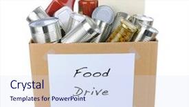  Presentation with food donation - Slides consisting of white with reflection cans background and a sky blue colored foreground