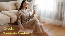  Presentation with mobile home - Audience pleasing slide deck consisting of white-woman-using-mobile-phone backdrop and a  colored foreground