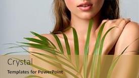  Presentation with woman body - Colorful presentation theme enhanced with white-woman-with-healthy-skin backdrop and a gold colored foreground