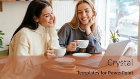  Presentation with women - Presentation enhanced with white-women-smiling-and-talking background and a red colored foreground