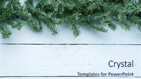  Presentation with spruce - Slide deck consisting of white wood board table with spruce branches copy space background background and a sky blue colored foreground