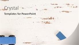  Presentation with wooden toy - Presentation theme consisting of white wooden background table with blue vintage toy blocks background and a cream colored foreground