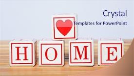  Presentation with blocks - PPT theme having white wooden blocks spelling home background and a sky blue colored foreground