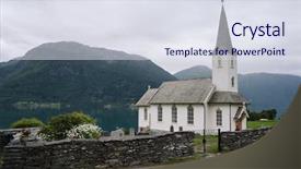  Presentation with flowers on white wooden - PPT theme with white wooden norwegian church - nes background and a sky blue colored foreground