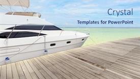  Presentation with dock - PPT layouts enhanced with white-yacht-along-wooden-dock background and a sky blue colored foreground