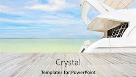 Presentation with dock - Colorful PPT theme enhanced with white-yacht-along-wooden-dock backdrop and a light gray colored foreground