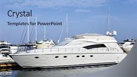  Presentation with anchor - Cool new slides with white yacht on an anchor in harbor backdrop and a light blue colored foreground