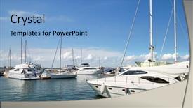  Presentation with anchor - Presentation theme with white yachts on an anchor in harbor background and a teal colored foreground