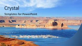  Presentation with port - Slide deck having white yachts on lake powell background and a light blue colored foreground