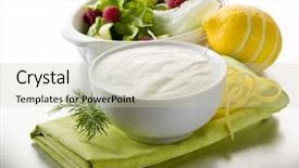  Presentation with salad dressing - Beautiful presentation design featuring white yogurt dressing for salad backdrop and a soft green colored foreground