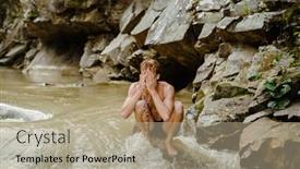  Presentation with nature river - Presentation with white-young-man-wearing-swimming background and a coral colored foreground