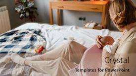  Presentation with newborn baby - PPT layouts enhanced with white-young-woman-in-housecoat background and a coral colored foreground
