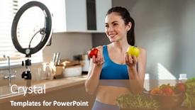  Presentation with mobile home - Colorful PPT layouts enhanced with white-young-woman-smiling backdrop and a coral colored foreground