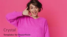  Presentation with pink white - Presentation theme consisting of white-young-woman-smiling background and a coral colored foreground