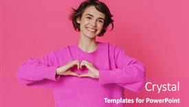  Presentation with pink white - Slide deck having white-young-woman-smiling background and a  colored foreground