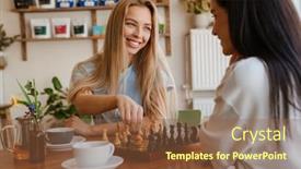  Presentation with chess - PPT theme with white-young-women-playing-chess background and a tawny brown colored foreground