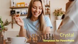  Presentation with chess - Theme featuring white-young-women-playing-chess background and a tawny brown colored foreground
