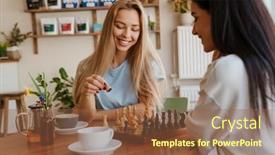  Presentation with chess - Presentation design featuring white-young-women-playing-chess background and a  colored foreground