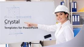 Presentation with female office graphics - Cool new presentation theme with whiteboard house - female architect working backdrop and a  colored foreground