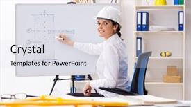  Presentation with architect - Slides enhanced with whiteboard house - female architect working background and a light gray colored foreground