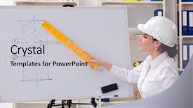  Presentation with female office graphics - Colorful PPT layouts enhanced with whiteboard house - female architect working backdrop and a  colored foreground
