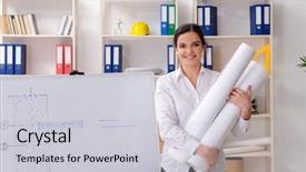  Presentation with architect - PPT layouts featuring whiteboard house - female architect working background and a  colored foreground