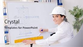  Presentation with female office graphics - Cool new presentation theme with whiteboard house - female architect working backdrop and a  colored foreground